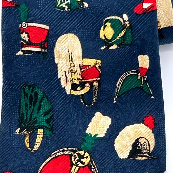 Tommy Hilfiger Men's Silk Necktie Navy Blue Military‎ Drummer Hat Print - Picture 4 of 5